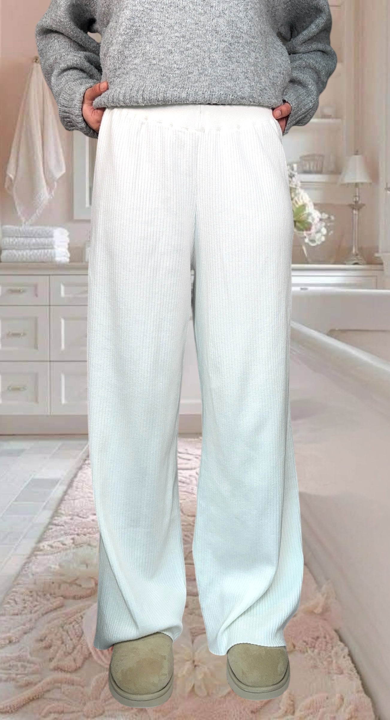 White Knit Cozy Pants