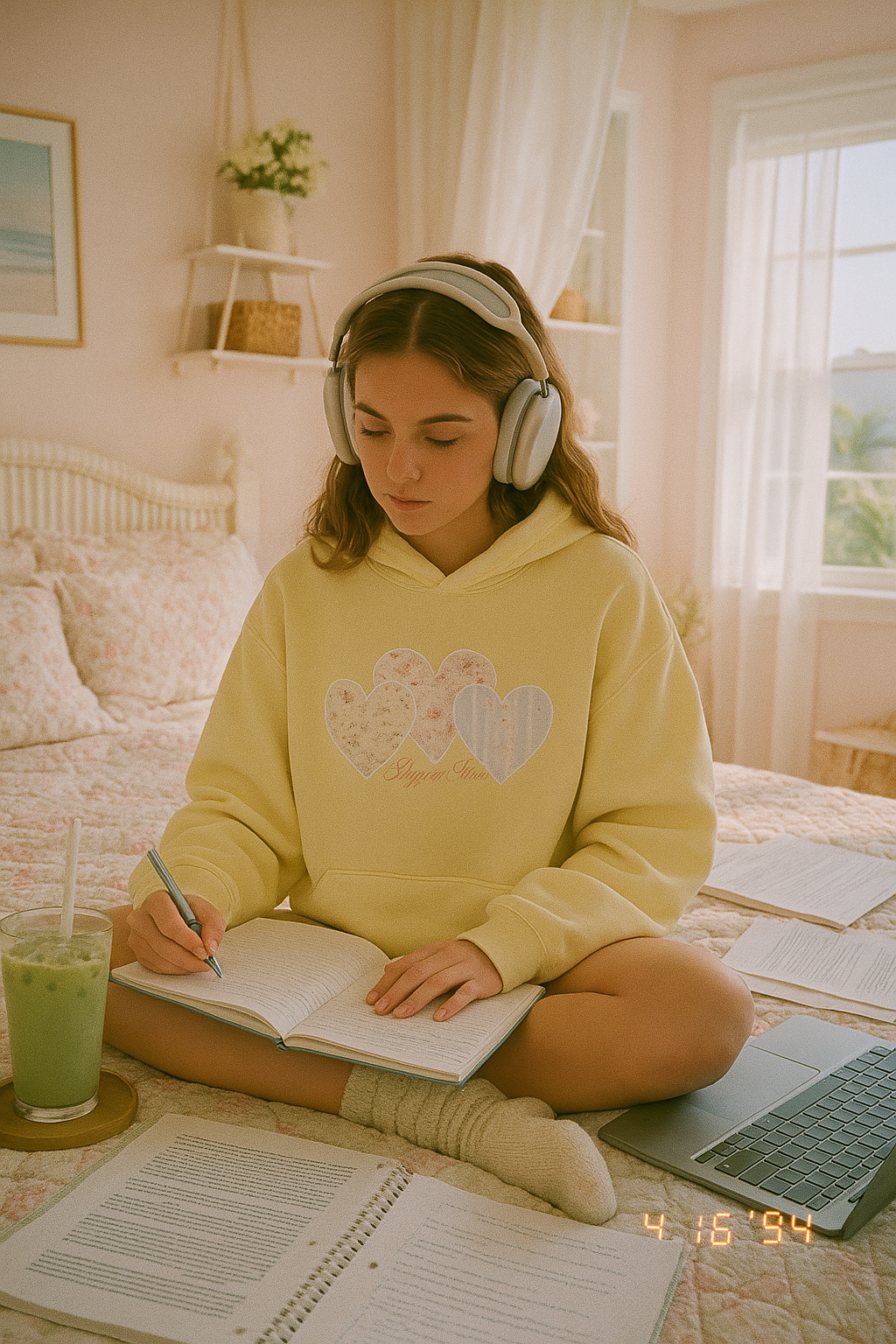 Yellow Shabby Chic Hearts Oversized Hoodie