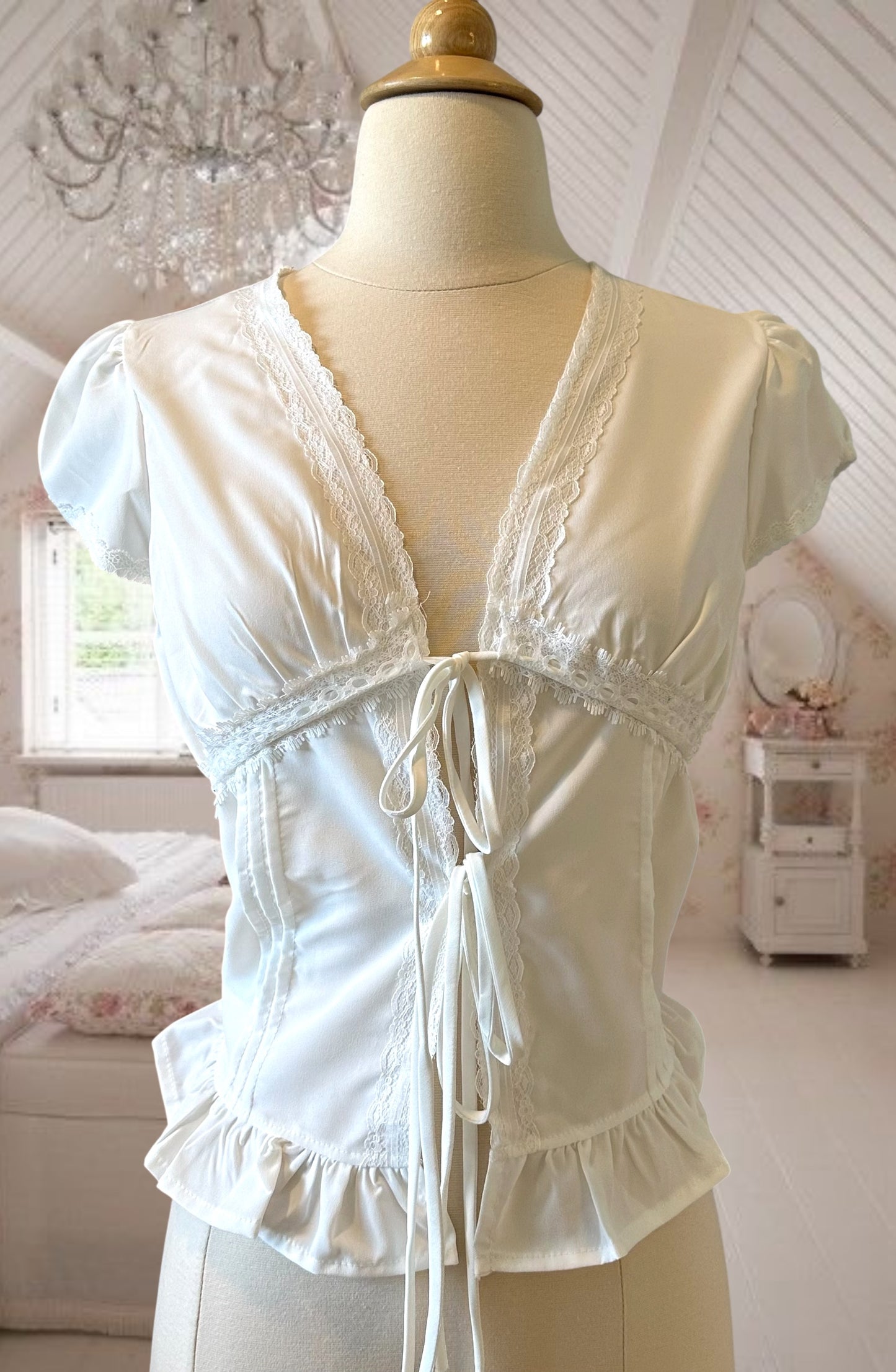 Front Ties White with Lace Shirt
