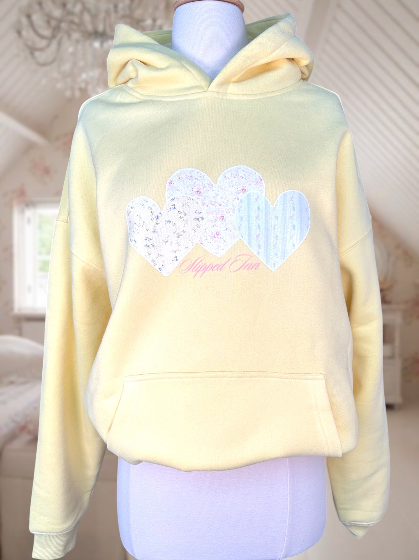 Yellow Shabby Chic Hearts Oversized Hoodie