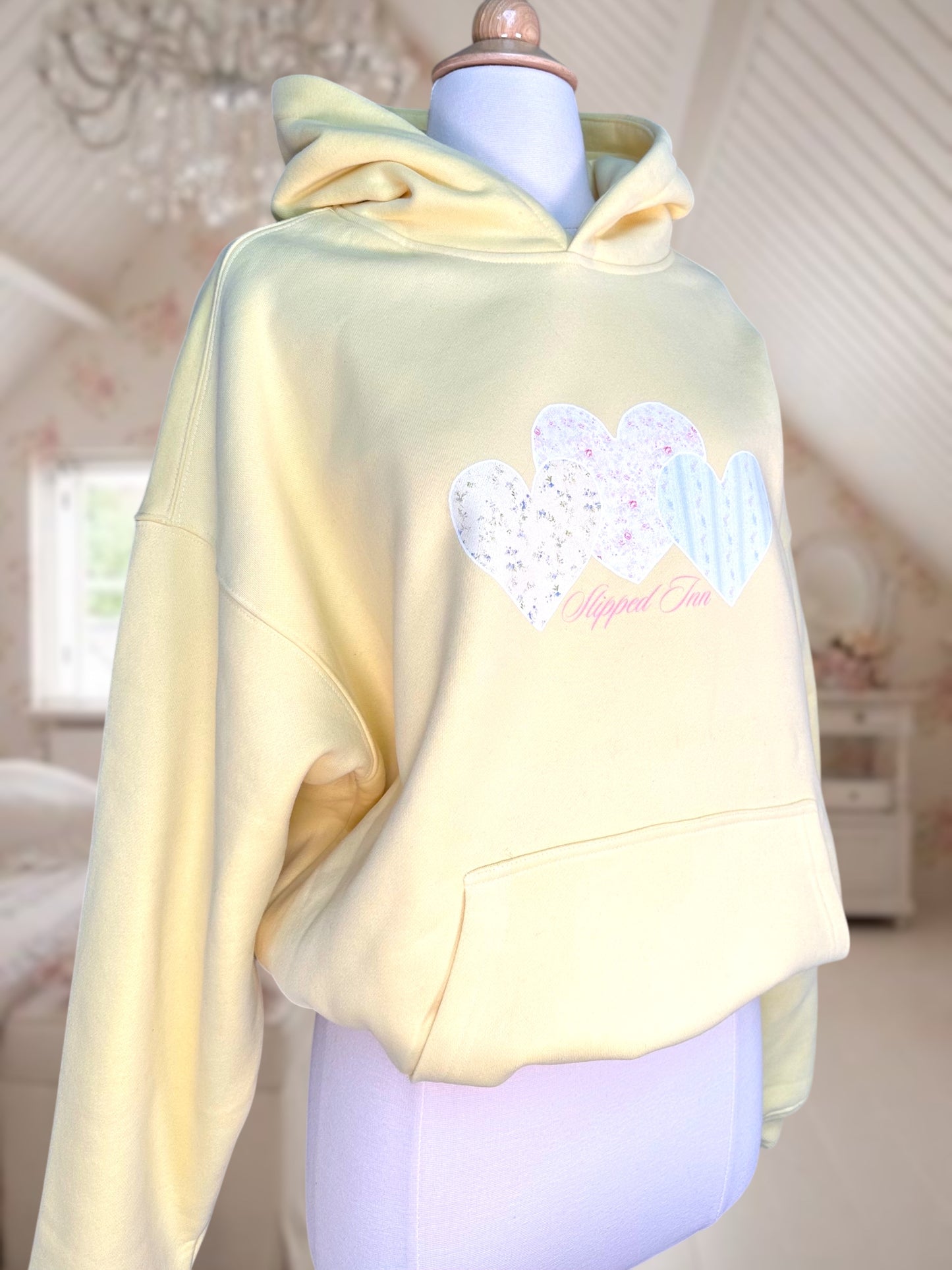Yellow Shabby Chic Hearts Oversized Hoodie