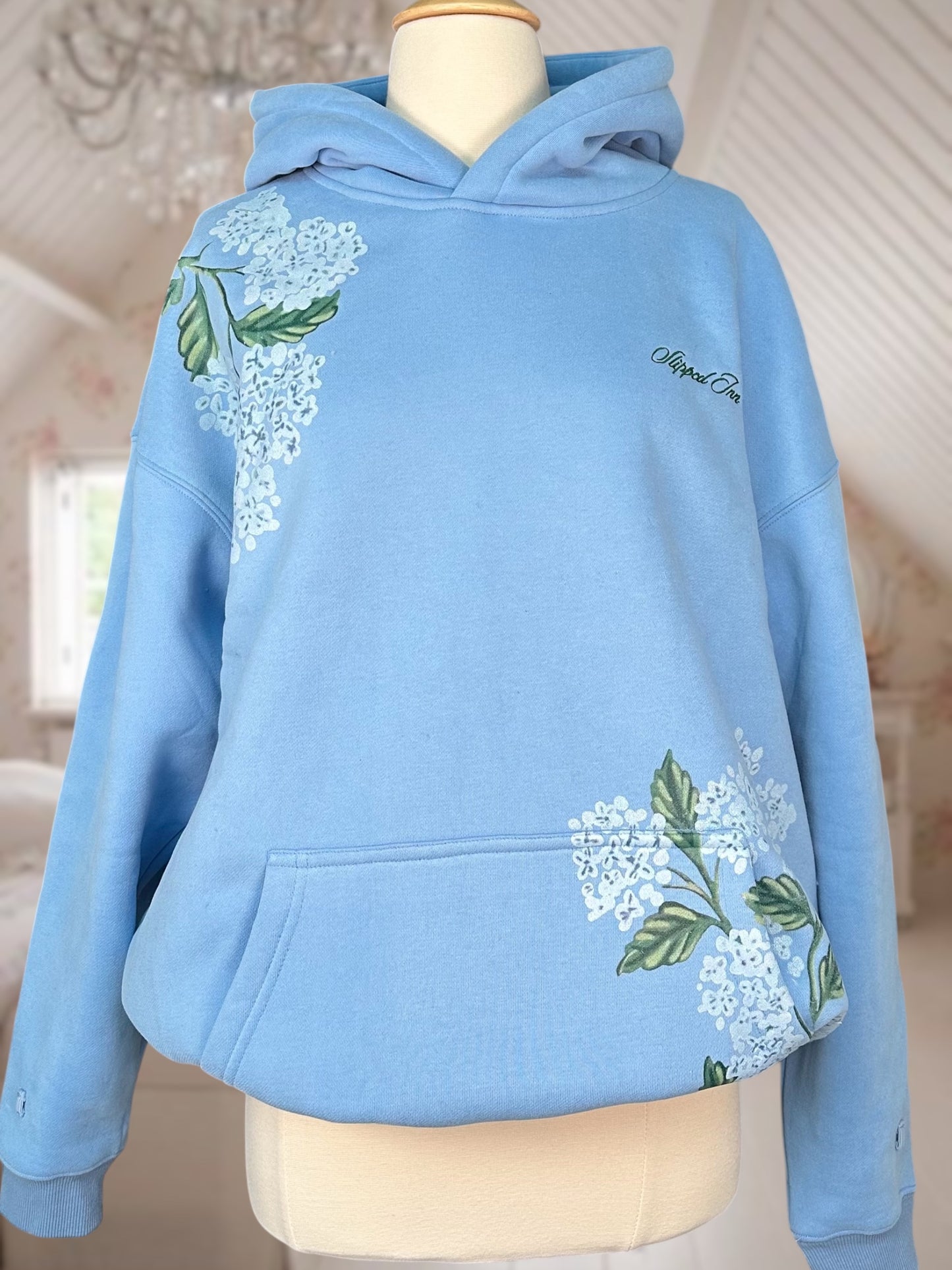 Slipped Inn Embroidered Logo Floral Blue Hoodie