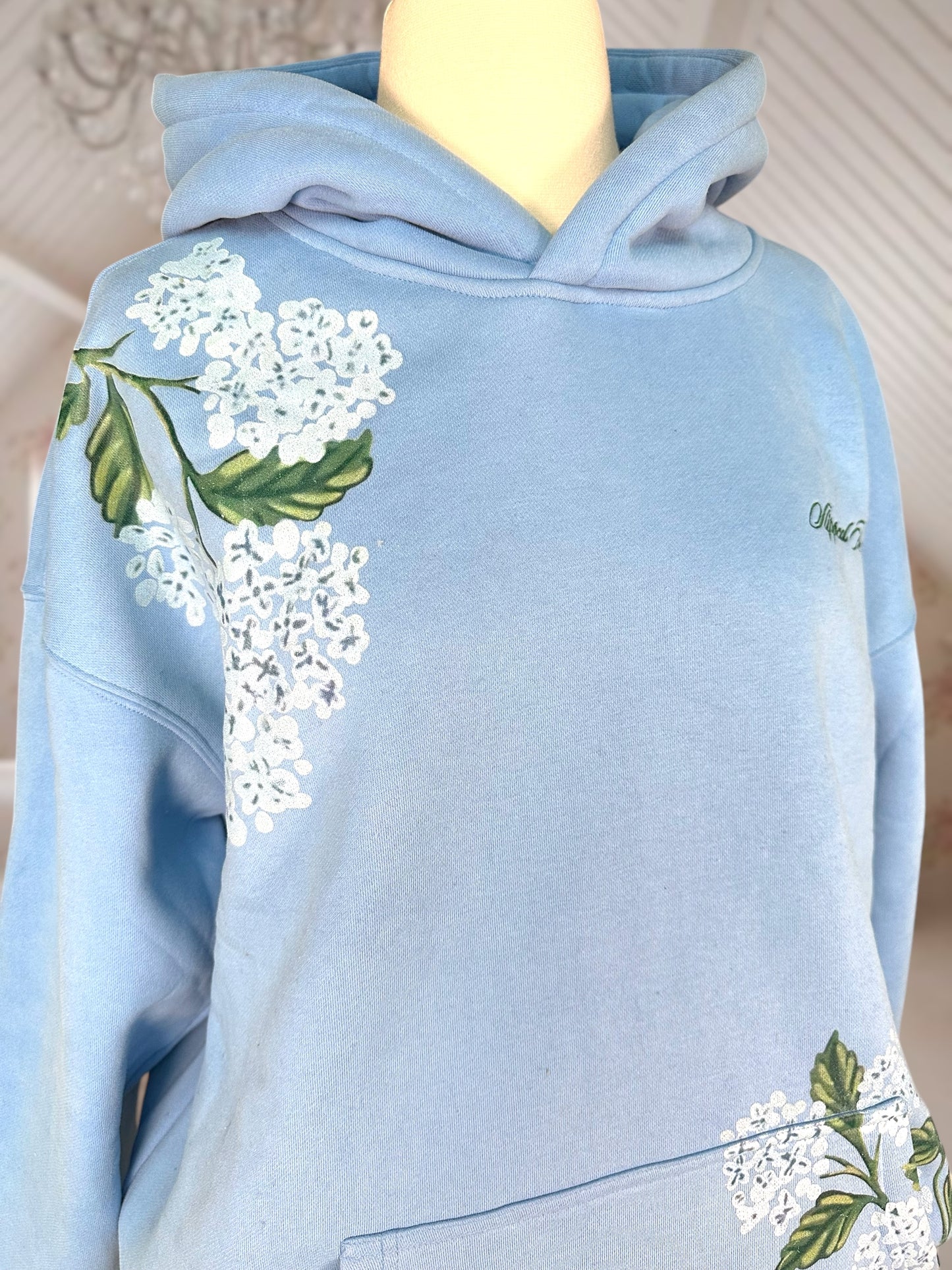 Slipped Inn Embroidered Logo Floral Blue Hoodie