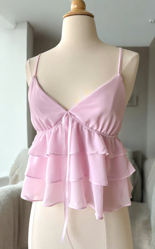 Chiffon Ruffle Pink Babydoll Top