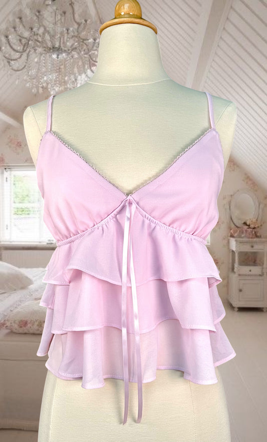 Chiffon Ruffle Pink Babydoll Top