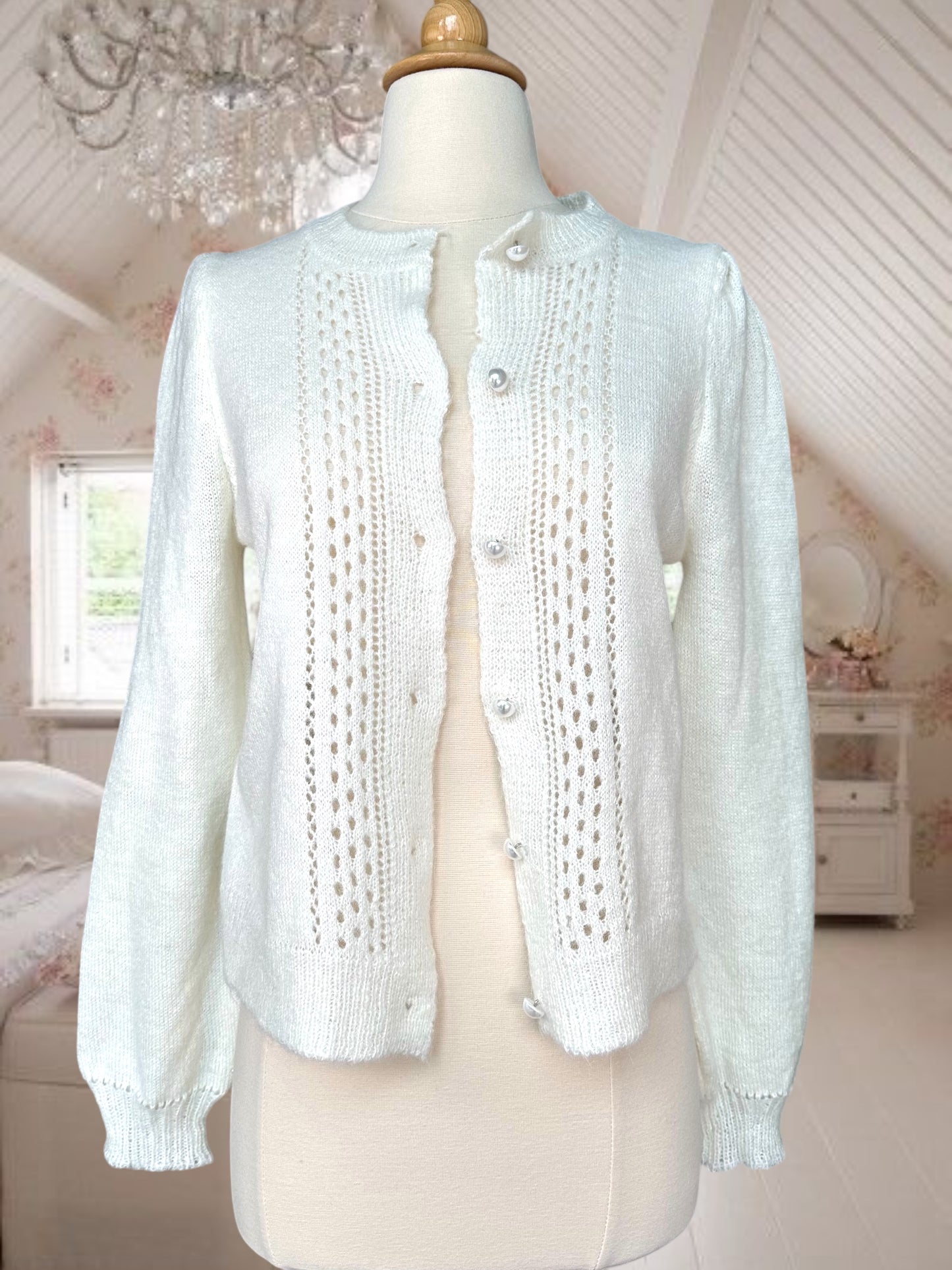 White Pearl Button Cardigan