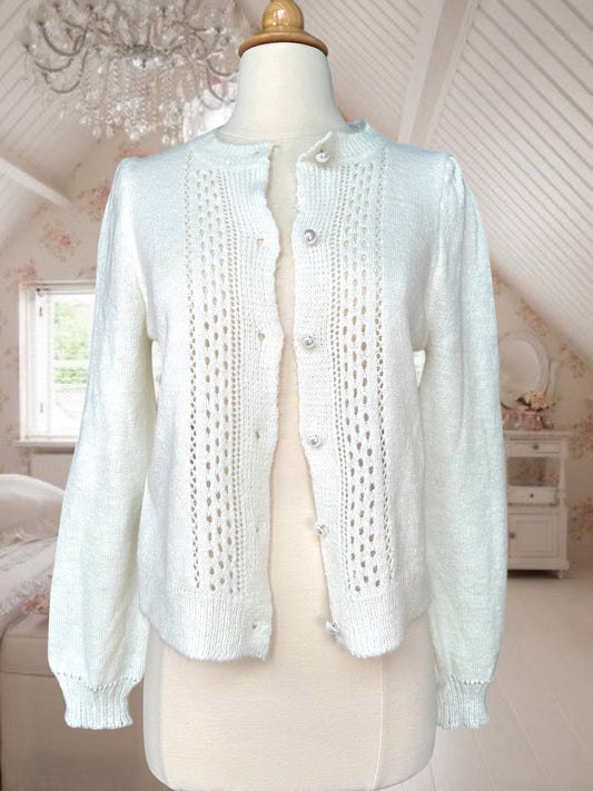 White Pearl Button Cardigan