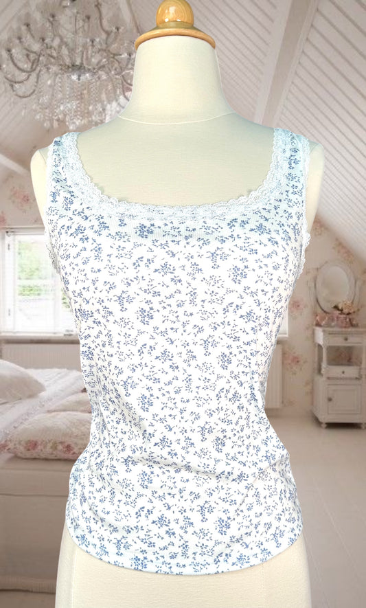 Stretch Floral Blue Tank Top