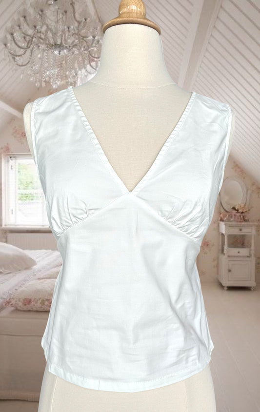 White Deep Neck Thick Tie Back Top