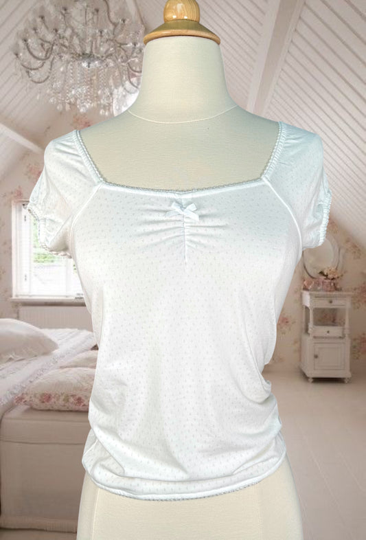 Bow Detail White Stretchy Top