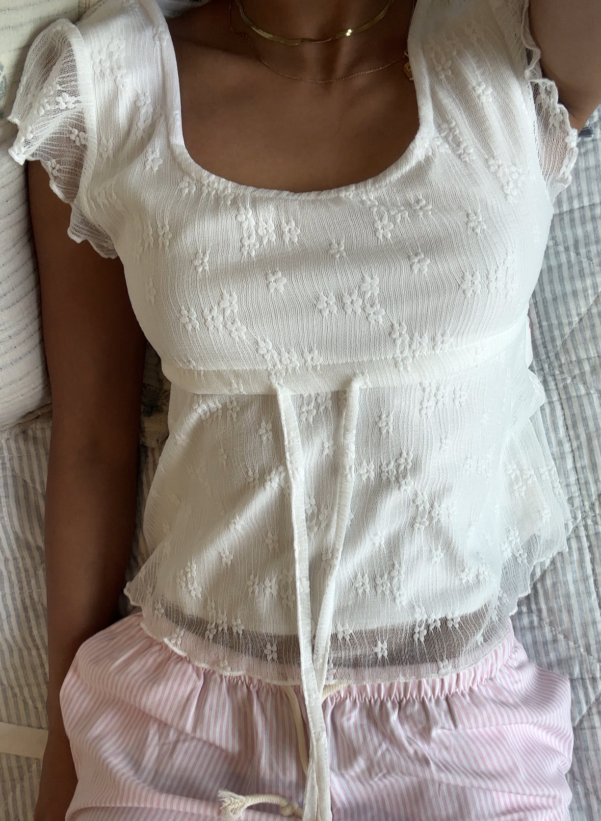 Mesh Lace Double Layered Top