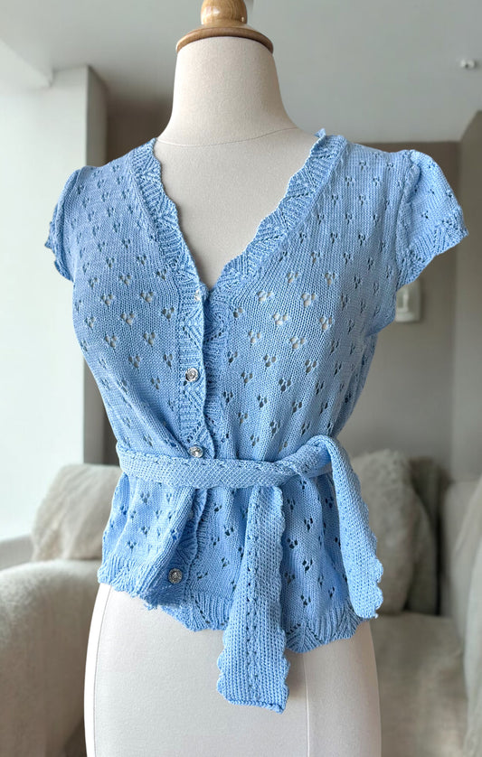 Knit Blue Gem Button Top