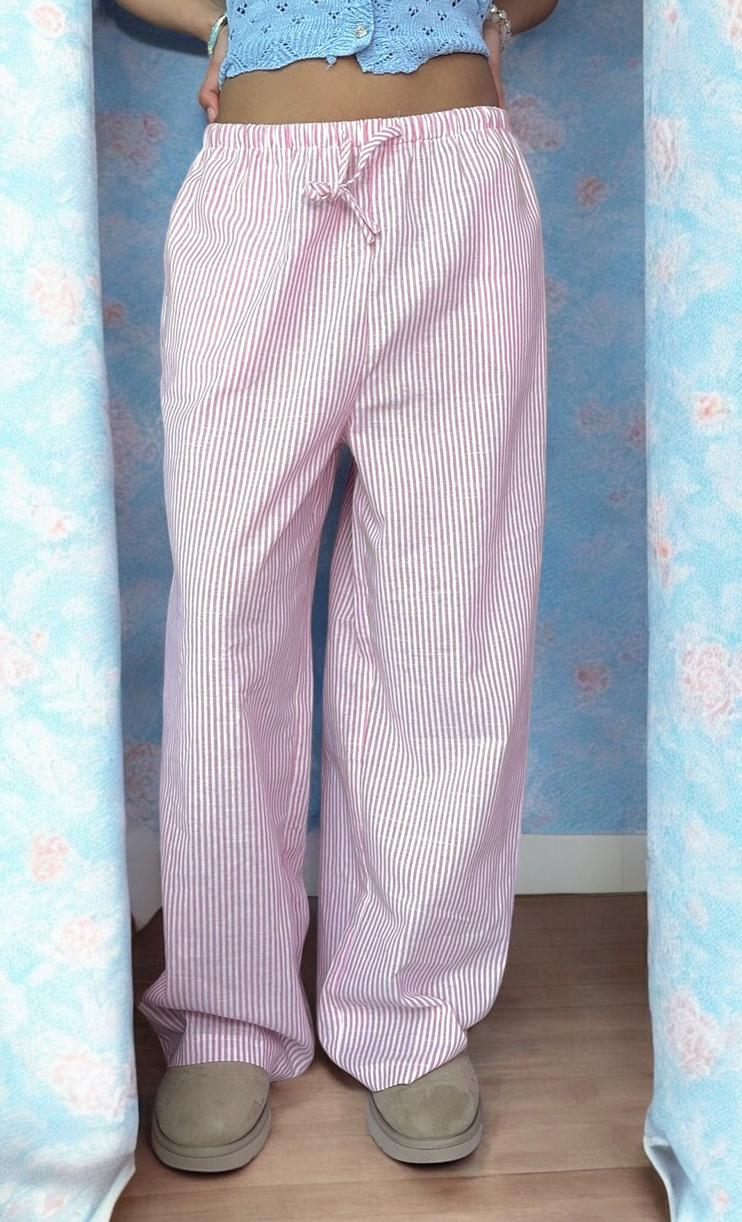 Dark Pink Striped Pants