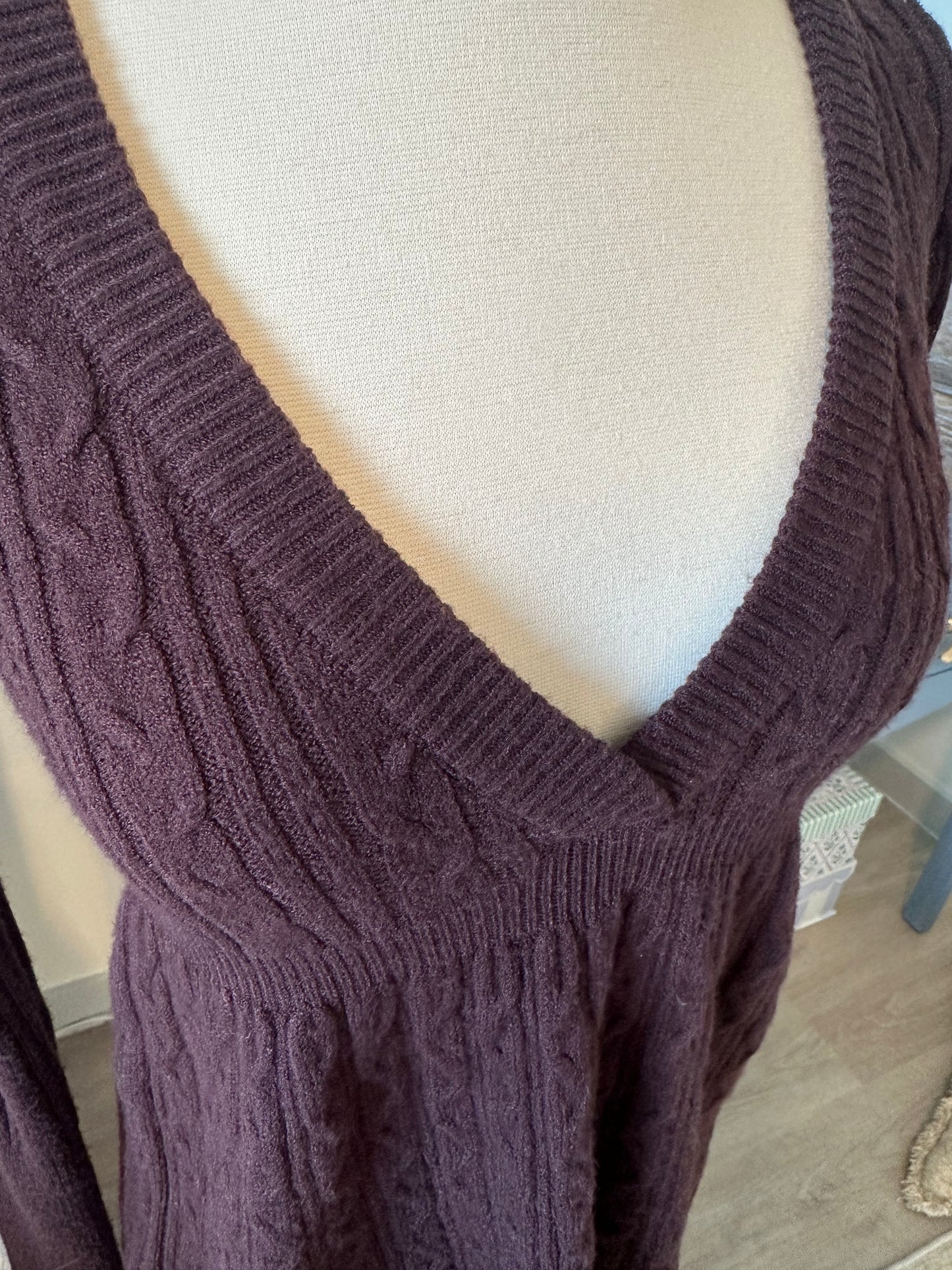 Brown with Purple Tint Babydoll Long Sleeve Sweater
