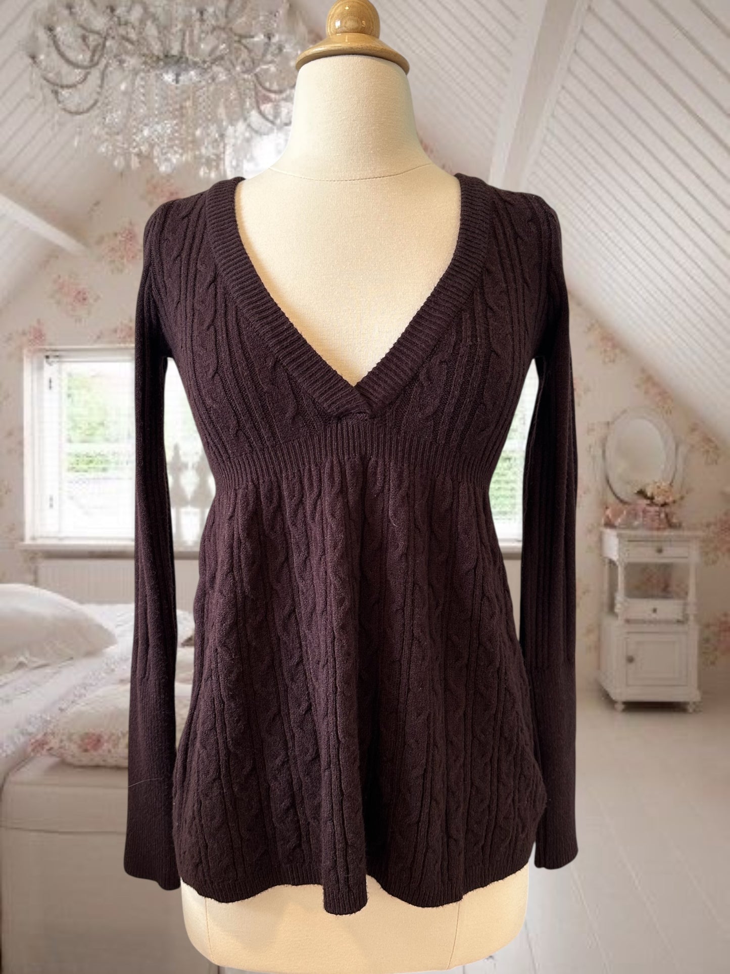 Brown with Purple Tint Babydoll Long Sleeve Sweater