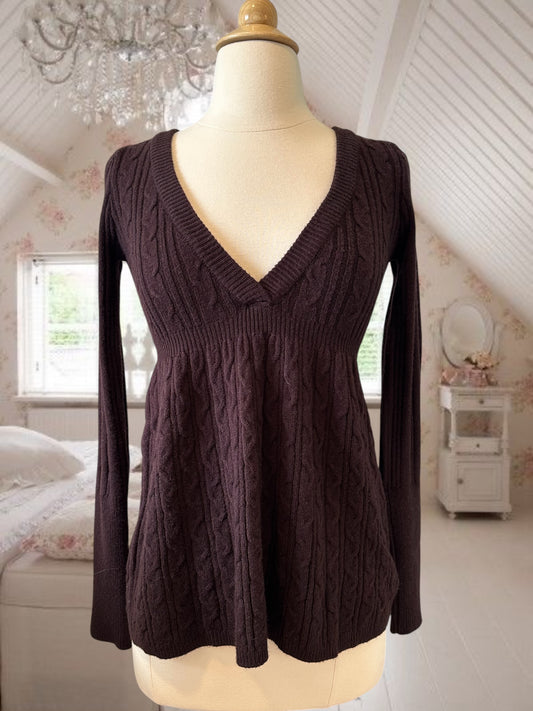 Brown with Purple Tint Babydoll Long Sleeve Sweater
