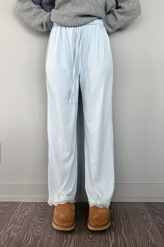 Lace Bottom Pajama Pants - Light Blue