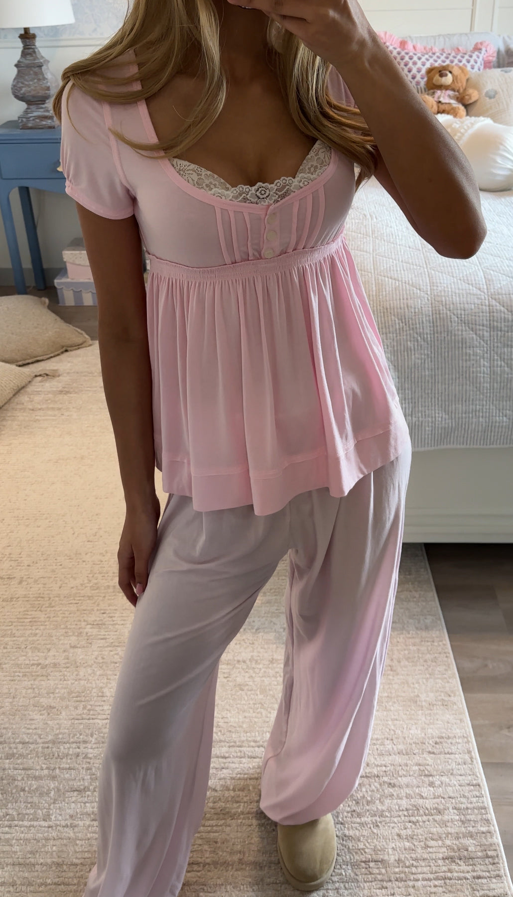 Super Soft Babydoll Top Pajama Set