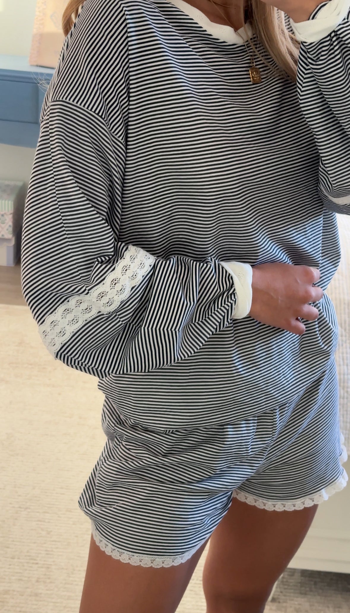 Oversized Balloon Longsleeve Pajama Short Set