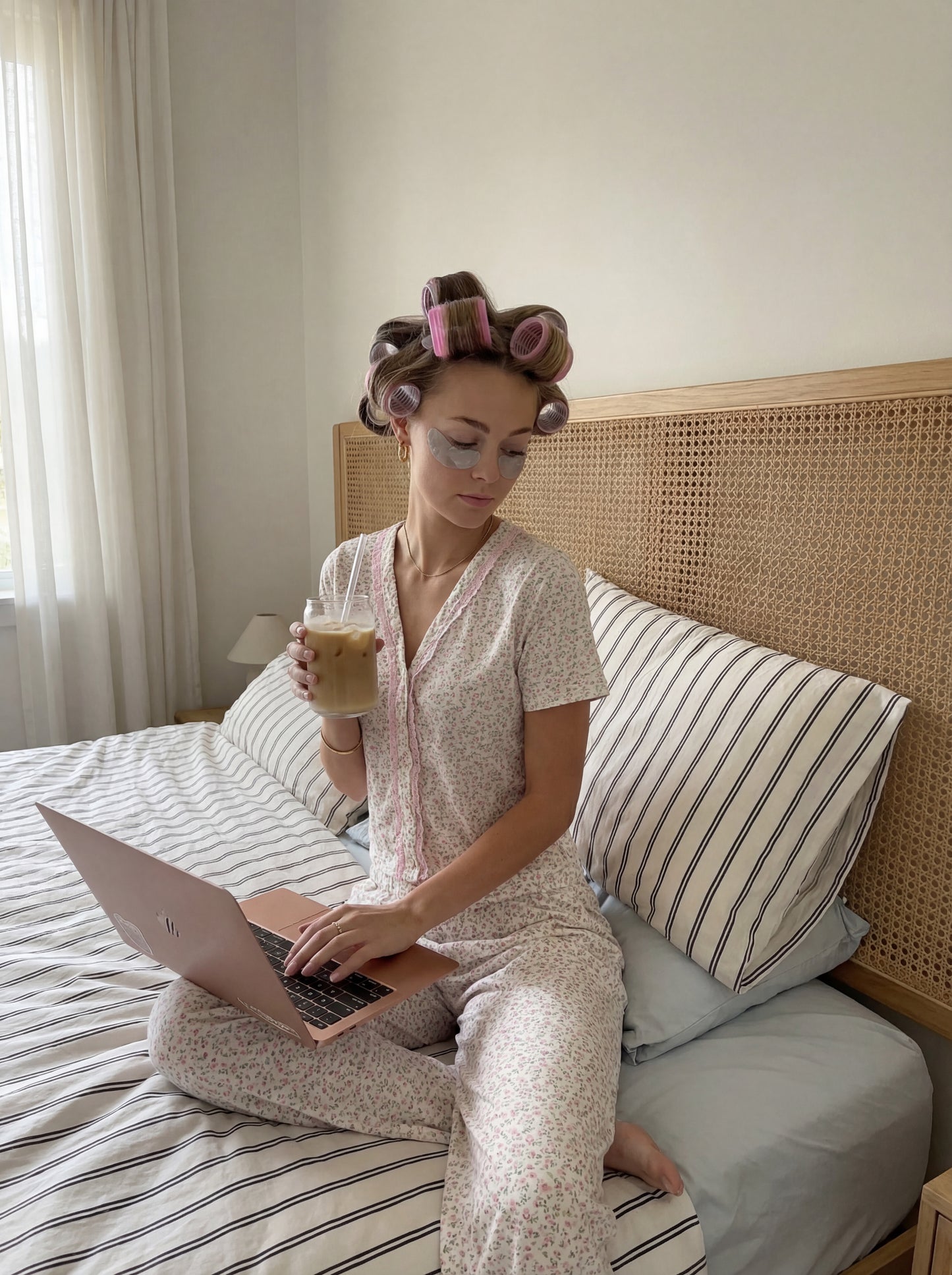 Super Soft Pajamas with Waistband Turnover Exposing Lace