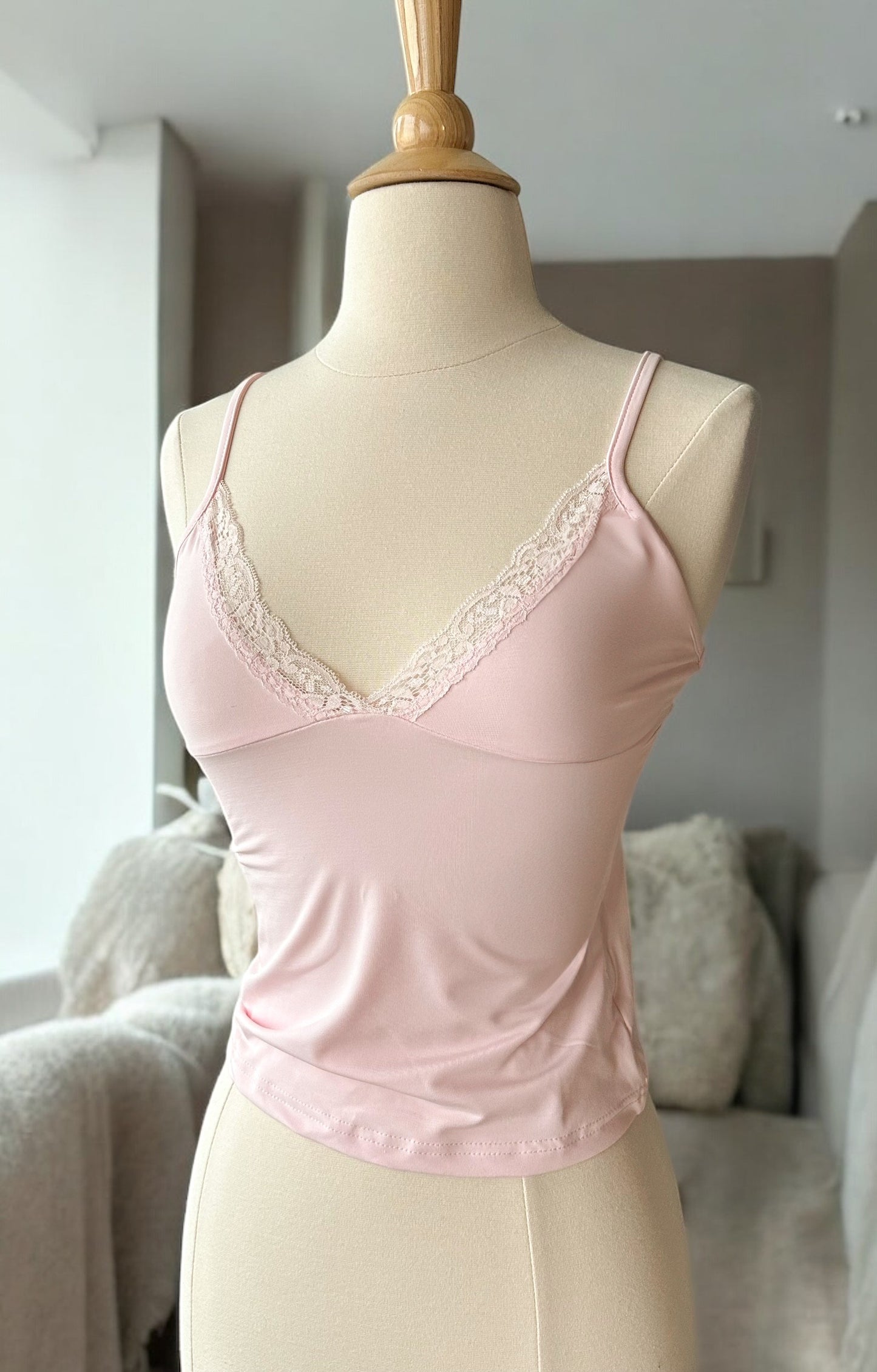 Pink Stretchy Cami with Lace