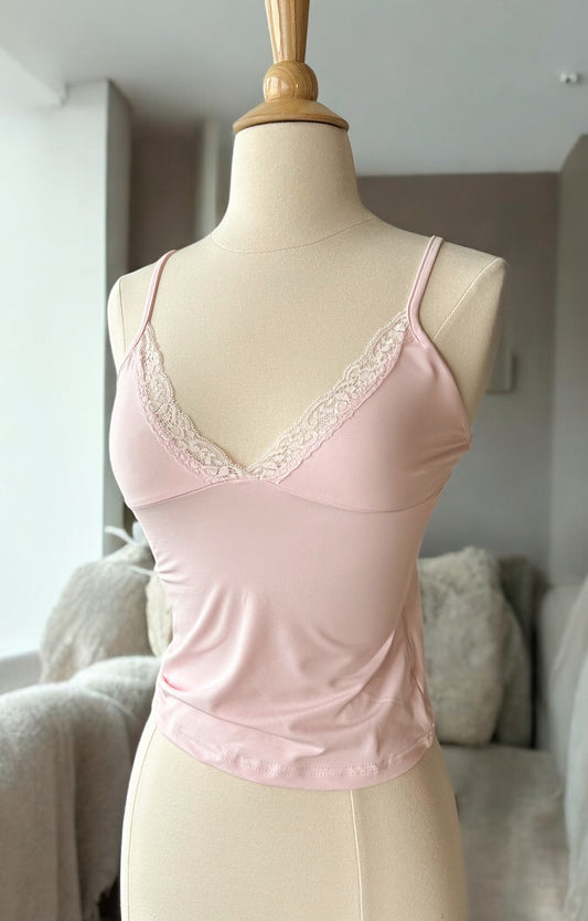 Pink Stretchy Cami with Lace