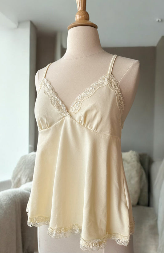 Beige-White Dress-Like Cami with Lace