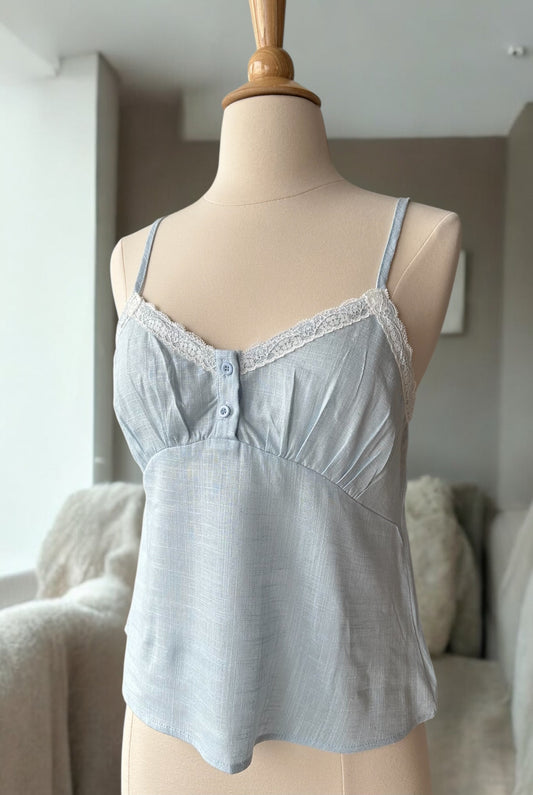 Light Blue Button-Up Lace Cami