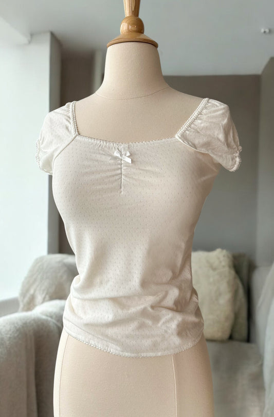 Bow Detail Drop Neckline Stretch Top