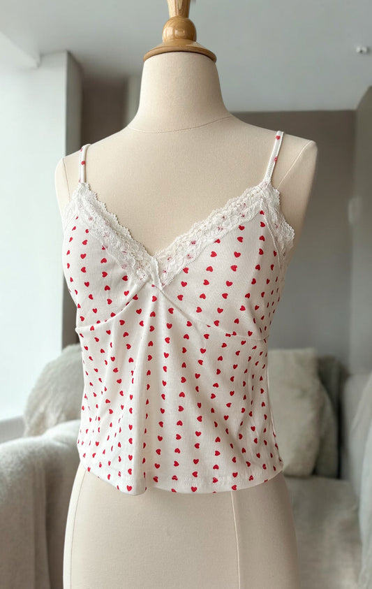 Ribbed Hearts Lace Cami